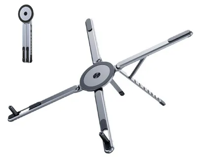 Produktbild von Ergonomischer Laptopständer Aluminium, höhen- & winkelverstellbar, klappbar, für Notebook Tablet Handy 4-16 Zoll, rutschfest, stabile Kühlung