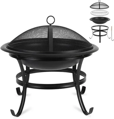 Produktbild von Feuerkorb 55 cm - Mit Grillrost - Funkenfänger - Ideal für den Außenbereich