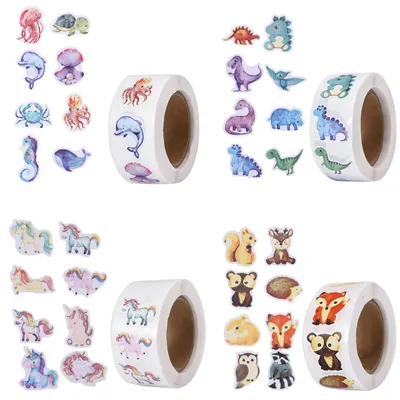 2000 Tier-Sticker für Kinder, 4 Rollen, Belohnungsaufkleber