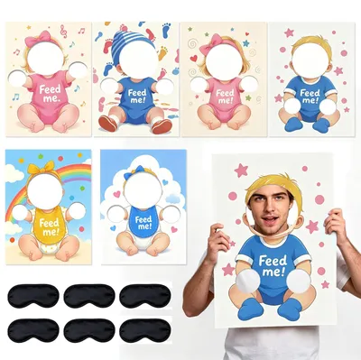 Baby-Party-Spiel Set – Blindverkostung für Erwachsene, 6 Bretter + 6 Augenbinden