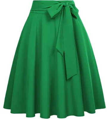 Productafbeelding van Damen midi-rok, wijde snit, vintage stijl, gerimpeld, met strik, groen, maat M