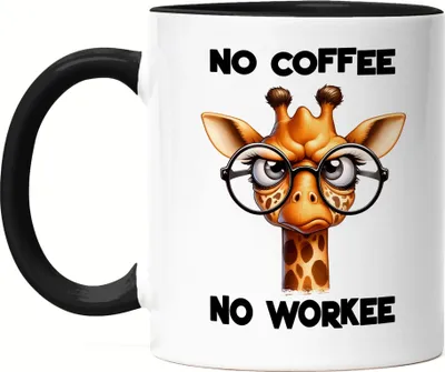 Produktbild von No coffee no workee Tasse Schwarz lustiger Spruch No Coffee Workee Giraffe