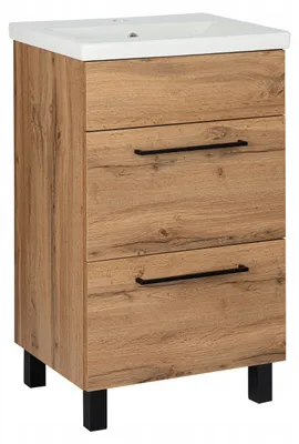 Zdjęcie produktu dla Szafka łazienkowa z umywalką stojąca dąb wotan pod umywalkę zestaw 50 cm