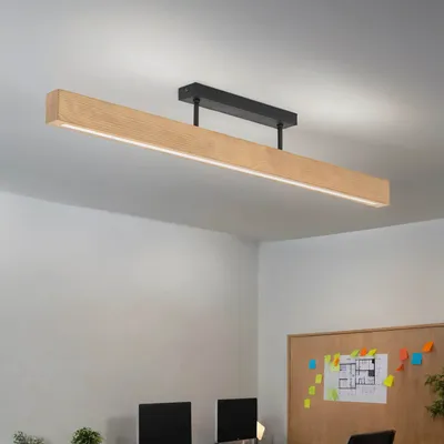 Produktbild von LED Deckenleuchte Metall Holz Schwarz Kiefer länglich warmweißes Licht 3000 K 2807 lm Modern Deckenlampe