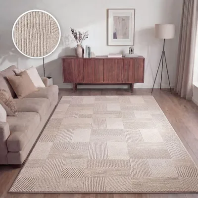 Produktbild von TT Home Wohnzimmer Teppich Esszimmer Kurzflor Boho Design Skandinavisch Abstrakt Unifarben Hoch-Tief-Effekt Moderner Style Größe 80x150 cm