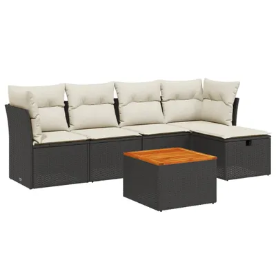 Produktbild von vidaXL 6-tlg. Garten-Sofagarnitur mit Kissen Schwarz Poly Rattan