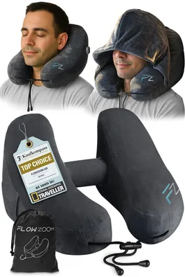 Immagine prodotto di FLOWZOOM AIR Cuscino da viaggio gonfiabile con cappuccio, taglia L, nero