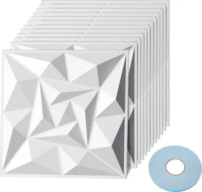 Produktbild von Hebitod 12pcs 3D Paneele Wandpaneele Polyvinylchlorid PVC – Verkleidung für Wand & Decke – 30x30 cm (0,9 m²) – Leicht, Flexibel & Einfach zu Montieren - Weiß - Mit Doppelseitiges Klebeband