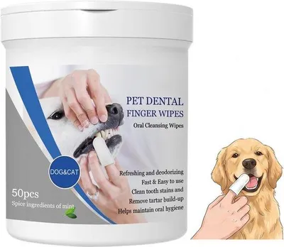 Productafbeelding van Tandreinigingsdoekjes voor honden en katten, 50 stuks, tandverzorgingsdoekjes, tandreiniging voor huisdieren