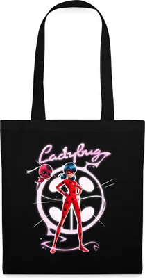 Produktbild von Spreadshirt Miraculous Ladybug Mit Tikki Stoffbeutel, One size, Schwarz