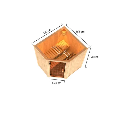 Produktbild von Woodfeeling Sauna Faurin (Eckeinstieg), Ganzglastür, bronziert, ohne Zubehör