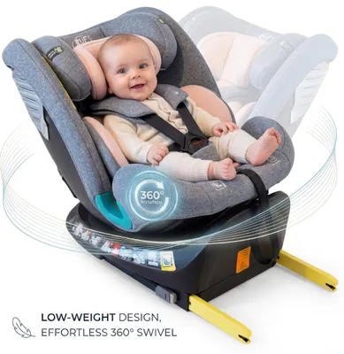 Imagen del producto de Silla de auto BUF BOOF® Saphir DELUXE i-Size, giratoria 360°, con sistema ISOFIX, cumple con la normativa R129, para niños de 40 a 150 cm (de 0 a 36 kg), con reclinación de hasta 165°, color rosa, Imagen generada por IA