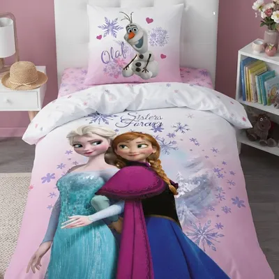 Produktbild von Frozen Bettwäsche 135x200 80x80 cm Disney Die Eiskönigin Anna & Elsa Pink; Baumwolle mit Reißverschluss