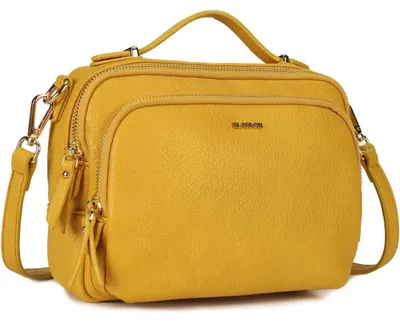 Productafbeelding van Schoudertas dames, mosterdkleurig, klein, van kunstleer, met rits, crossbody model, afmetingen 23,7 x 5,4 x 16,7 cm