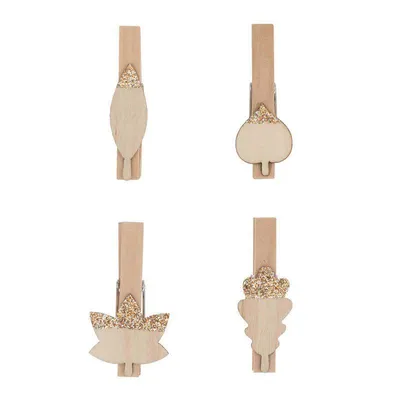 Produktbild von 8 Holzclips mit goldenen Blättern