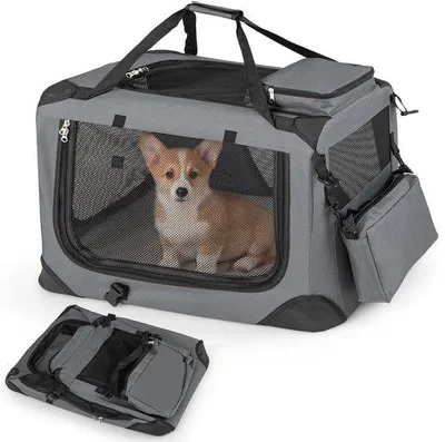 Produktbild von Famanu Transportbox für Hunde - faltbar, grau, Größe S (61 x 43 x 43 cm)