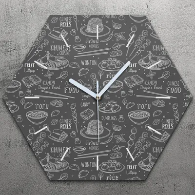 Produktbild von Uhr hexagonal 40 cm Glas Geräuschlos weiße Zeiger - Chinesisch Küche Schwarz