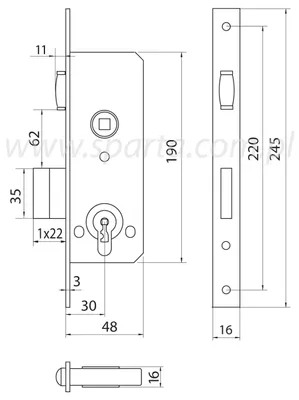 Produktbild von KFV 51PZ 30/16 Einsteckschloss mit Rollenfalle silber