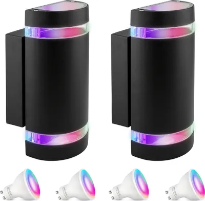 Produktbild von SSC-LUXon 2 Stück ZORA Außenlampe Up & Down IP44 schwarz rund - mit LED SMART GU10 RGB Wandleuchte  –  Außenlich für Terasse & Hauseingang