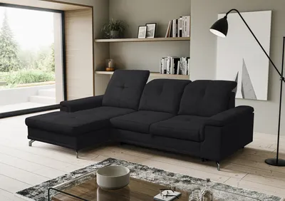 Produktbild von VENASI PANAMA Links Ecksofa mit Schlaffunktion und Bettkasten Schlafsofa SCHWARZ Sofa L Form Eckcouch
