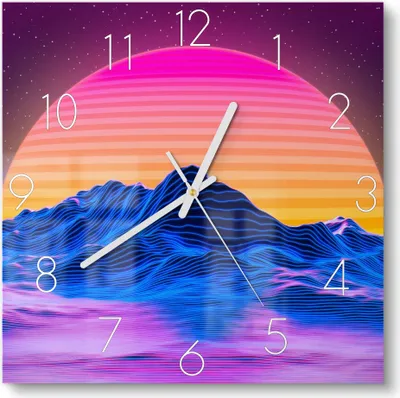 Produktbild von DEQORI Glasuhr 30x30 cm Zahlen 'Vaporwave digitale Kunst' Wanduhr Glas Uhr Design leise