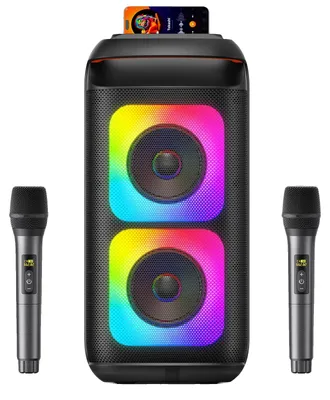 Obrázok produktu pre Karaoke stroj, duálny 8" subwoofer, Bluetooth 53, užívateľsky prívetivé ovládanie, podpora USB-A a TF kariet, kompatibilný s iOS a Android