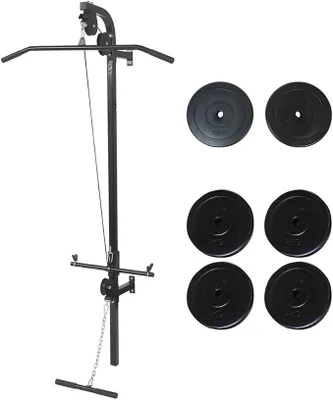 Produktbild von Latzugturm für Wandmontage mit 40 kg Gewichtsscheiben - Wandmontage Kraftstation mit 40 kg Gewichten - Fitnessstation mit Gewichtsscheiben