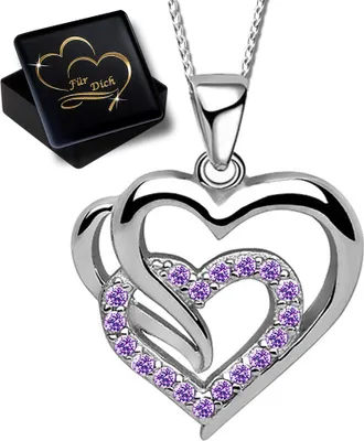 Produktbild von Damen Mädchen Herz Halskette mit Anhänger echt 925 Sterling Silber lila Zirkonia K810+V11+42cm