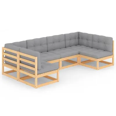 Produktbild von 6-tlg. Garten-Lounge-Set mit Kissen Massivholz Kiefer