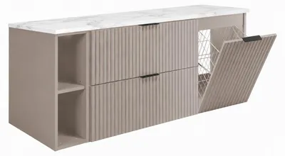 Produktbild von Badmöbel-Set mit Wäschekorb, Kaschmir / Griffe Gold, 140 x 57 x 46 cm, KI-generiertes Bild