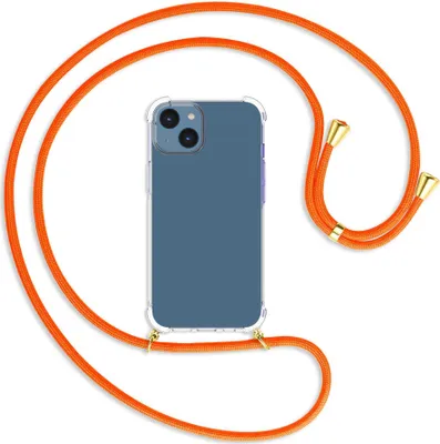 Produktbild von Handykette Backcover-Schutzhülle mit Band (Metall goldfarben) für Apple iPhone 14 (6.1'') - neonorange