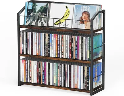 Produktbild von Schallplattenhalter 3 Ebenen, Kohlenstoffstahl und Holz, für Schreibtisch, CD Aufbewahrung