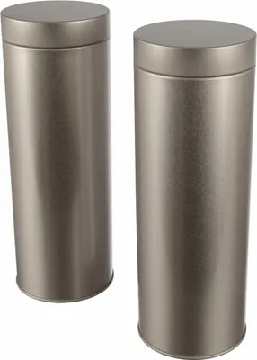 Produktbild von Dosenritter | 2 x runde Kaffeepaddose / Vorratsdose, aromadicht aus Metall für je200g Earl Grey, ca 20 Kaffeepads | 20 x 7 cm (H,ø) | (Silber)