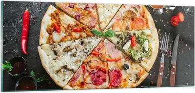 Produktbild von Bilder auf glas - Pizza Käse Tomaten - 100x40cm - Glasbilder - Wandbilder - Kunstdruck - zum Aufhängen bereit - Wanddekoration aus Glas - Glas Bilder - Wandbild auf Glas - Einteilig - GAB100x40-4118