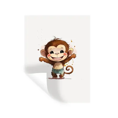 Produktbild von MuchoWow® Wandtattoo Wandsticker Wandaufkleber Affe - Braun - Aquarell - Tiere - Mädchen - Jungen 60x80 cm Selbstklebend und Repositionierbar - Repositionierbar - Wasser abweisend