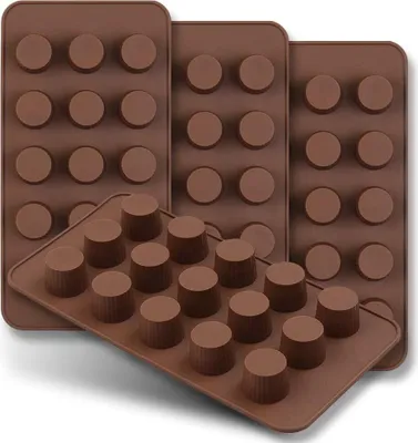 Produktbild von Mini-Schokoladenform mit 15 Mulden, Set mit 4 antihaftbeschichteten Lebensmittel-Silikonformen für Süßigkeiten, Keto, Schokolade, Erdnussbutter