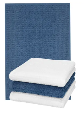 Produktbild von Betz 4tlg Küchenhandtücher Set 40x66 cm Baumwolle Farbe: Weiß- Blau