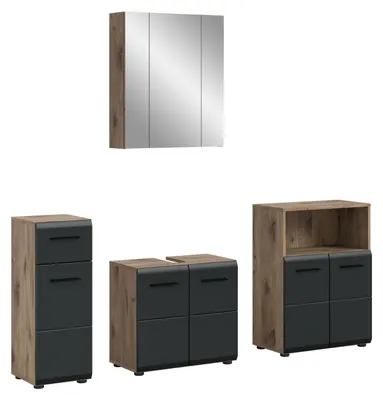 Produktbild von Bad Set Ice 8 | 4-teilig | Nox Oak / schwarz matt