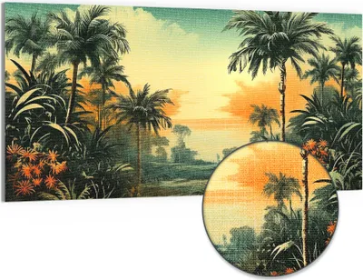 Produktbild von DEQORI Hybrid Leinwand Bild 100x50 cm 'Tropischer Abendzauber' Wandbild Glas flach modern