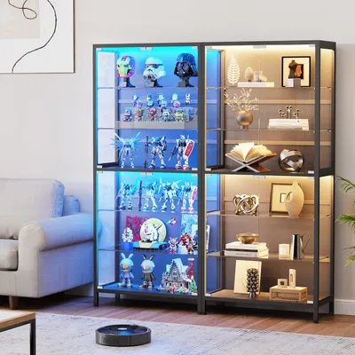 Produktbild von BROTTAR 71,2" Vitrinenschrank Schwarz mit Glastüren, 6 Glasböden, 3-Farben-LED, Bewegungssensor, verstellbare Regale, Schwarz