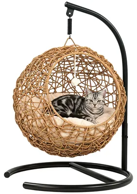 Produktbild von PawHut Katzenbett Rattan Katzenhöhle mit Waschbarem Kissen und Spielball