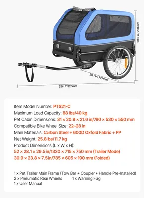 Immagine prodotto di Rimorchio per bicicletta per cani, design pieghevole semplice, resistente alle intemperie, 88 libbre