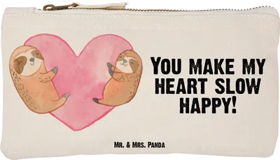 Produktbild von Mr. & Mrs. Panda Pouch Faultiere Herz Größe S Klein - Weiß - Geschenk, Hochzeitstag, Federmappe, für Frauen, beauty case, Kulturbeutel, Freundin, Jahrestag, Valentinstag
