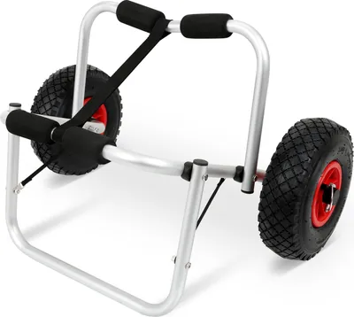 Image de Chariot pour canoë, kayak ou surf, pliable, avec sangle, pneus pneumatiques rembourrés, aluminium argenté, jusqu'à 80 kg