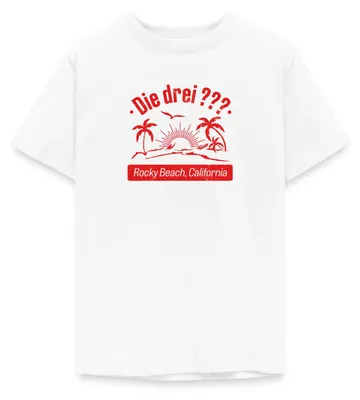 Produktbild von Spreadshirt Die Drei Fragezeichen Rocky Beach California Teenager T-Shirt, 152/164 (12-14 Jahre), Weiß