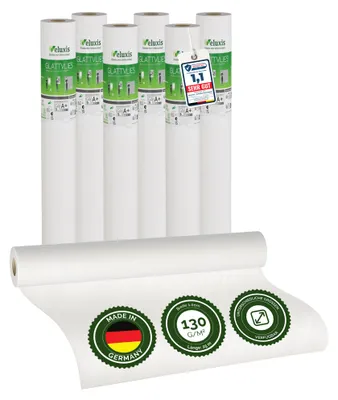 Produktbild von Glattvlies Vliestapete weiß – Renoviervlies Untertapete 6er Set, 6 x 25,00 m x 1,00 m, 130g/m², überstreichbar, rissüberbrückend, formstabil – Veluxis
