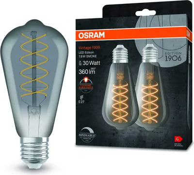Produktbild von 2er Pack OSRAM LED Lampe Vintage 1906 CLASSIC SLIM Filament Edison 7.8W 818 Smoke E27 Dimmbar Warmweiss 4099854147852