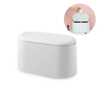 Produktbild von Tischmülleimer mit Deckel, Mini-Mülleimer, Tischmülleimer, Badezimmer-Kosmetikeimer, Tischmülleimer für Küche, Bad, Büro, Schreibtisch, Toilette, Auto, Bett, geruchsdicht, klein, Kunststoff, 1,5 l (weiß)