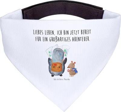 Produktbild von Mr. & Mrs. Panda Bandana für Hunde Pinguin & Maus Wanderer - Weiß - Geschenk, Halstuch, Wandern, Pinguine, Hund, Hundehalstuch, Abenteuer, Wanderlust, Tuch