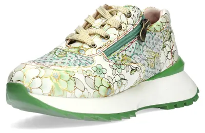 Produktbild von Laura Vita Damen Sneaker perforiert Blüten Reißverschluss Plateau TELLAO 17, Größe:41 EU, Farbe:Grün
